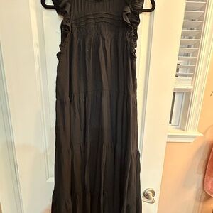 LOFT Black Ruffle-Trim Maxi Dress